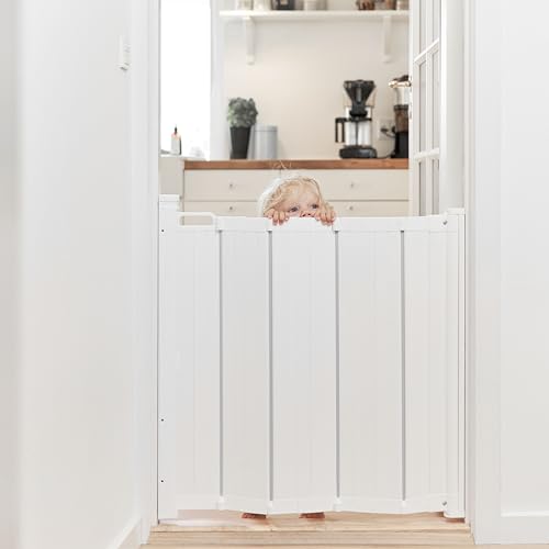 BabyDan - Guard Me Auto Retractable Stair Gate, 55-89 cm width, One-Hand Operation Safety Gate, Child and Pet Gate, White, Made in Denmark