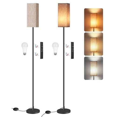 2Pack 64.2¡± Dimmable Floor Lamp for Living Room with Remote & Foot Switch, Corner Floor Lamp for Bedroom, Includes A19 Bulb, Modern Standing Tall Lamp, ETL Listed Beige and Black E17LDP205