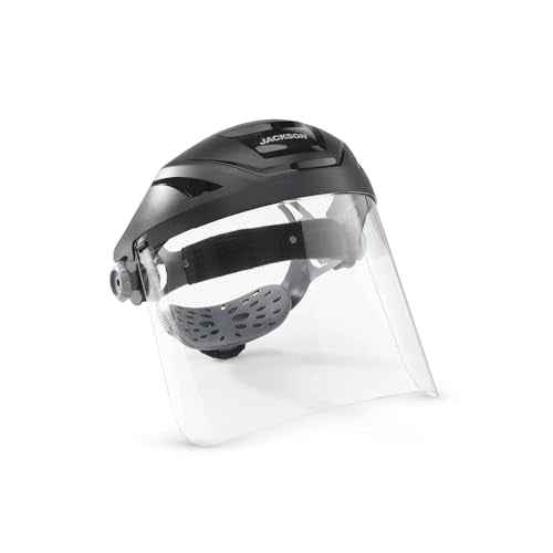 Jackson Safety Lightweight F4XP Premium Face Shield - Mask & Crown with 370 Speed Dial Ratcheting Headgear, ANSI Z87.1, for Work, Grinding, Cutting, Universal Pin Pattern - Uncoated - Clear Tint