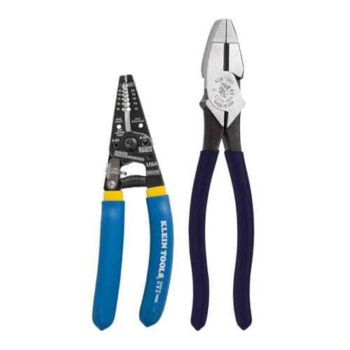 Klein Tools D2139NE11055 Pliers Set, Made in USA, with Lineman's Side Cutting Pliers and Copper Wire Stripper/Cutter, High-Leverage, 2-Piece