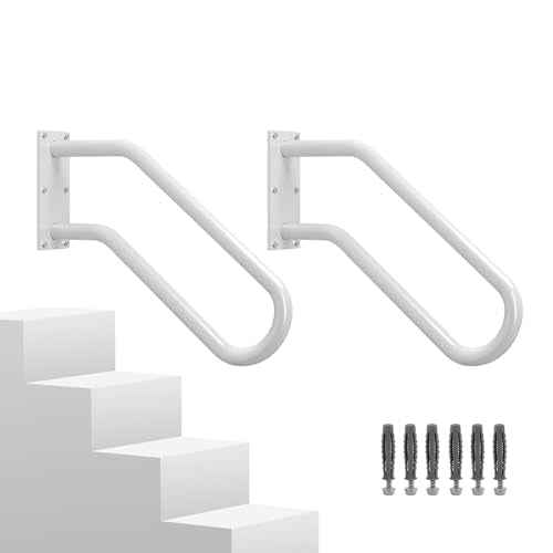 Hand Rails for Outdoor 1-2 Steps, Indoor Stairs, Bathroom, Wall Mount Non-Slip U-Shape Stair Hand Railing White 2 Pack