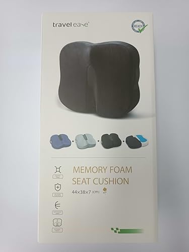 Travel Ease Ergonomic Seat Cushion, Premium Memory Foam Chair Pad with Anti-Slip Base for Long Hours Sitting Comfort, Hip Support Pillow for Office Chair, Car Seat, Gaming Chair (Black)