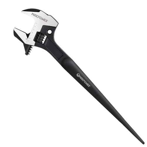 MAXPOWER 16-inch Adjustable Construction Spud Wrench, 4 in 1 Multifunctional Use for Spud Wrench, Adjustable Wrench and Hammer, Max Jaw Capacity Ups to 1.57"