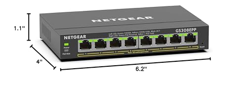NETGEAR 8 Port PoE Gigabit Ethernet Easy Smart Managed Essentials Switch (GS308EPP) - with 8 x PoE+ @ 123W, Desktop or Wall Mount