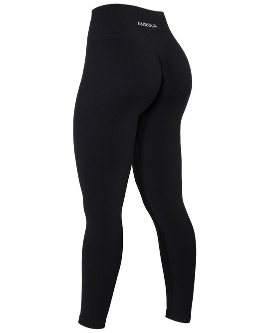 AUROLA Power Workout Leggings for Women Tummy Control Squat Proof Ribbed Thick Seamless Scrunch Active Pants,Black,M