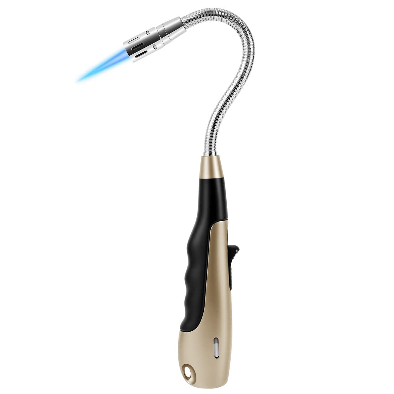 Butane Lighter Torch Long Jet Flame Windproof Lighter with Visual Fuel Window for Fireplace Kitchen Grill BBQ Camping, Gold (No Butane Included)
