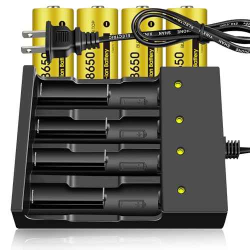 4 Pack 3.7 Volt Button Top Rechargeable Batteries and 18650 Battery Charger,Lithium Battery 4000mAh for Flashlights, Headlamps, Doorbells, RC Cars,Outdoor Garden Lights£¨Battery and Charger£©