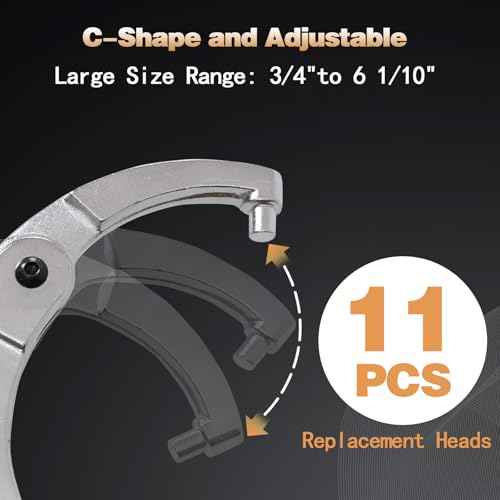 12pcs Adjustable Spanner Wrench Sets with Replaceable Head, C-Shape Pin Hook Wrench Tools for Pipes Heating Cars, Castle Buffer tube Nut Coilover Wrench for Suspension System, 3/4" to 6-1/10"