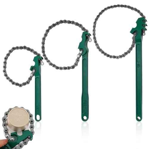 3 Pcs Heavy Duty Chain Wrench Set, 9" 12" 16" Adjustable Steel Oil Filter Wrench for Pipe Fittings Car Repair Shower Head Valve (Fits 1.5-8in Dia. Pipe)