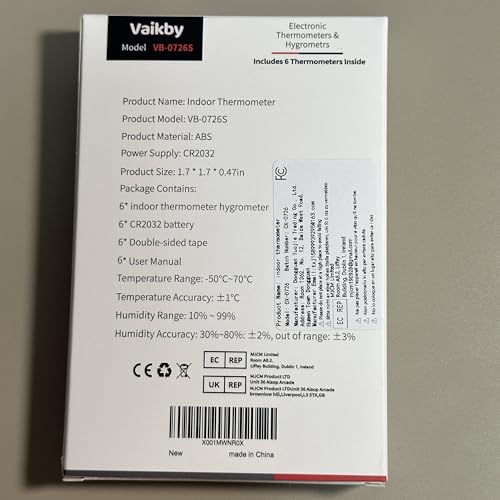 6Pack Room Thermometer Vaikby, Indoor Thermometer Hygrometer, Mini Digital Temperature Humidity Meter Gauge Monitor, Large LCD Display Celsius or Fahrenheit for House, Greenhouse, Baby, Office, Home