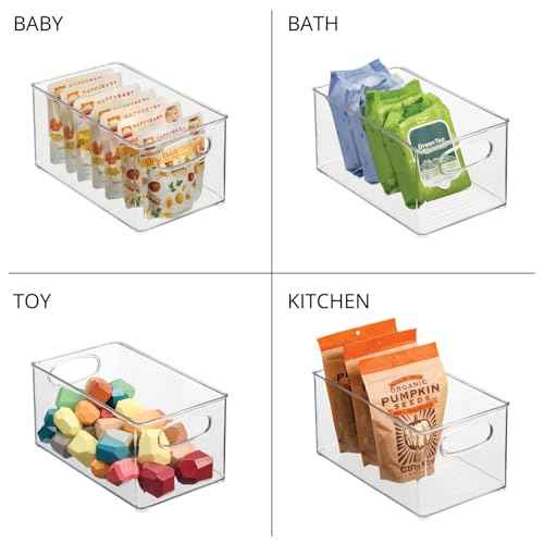 mDesign Plastic Home Closet Organizer - Basket Storage Holder Bin w/ Handles for Bedroom, Bathroom, Cabinet Shelves, Entryway, and Hallway - Holds Sweaters, Purses - Ligne Collection - 4 Pack - Clear