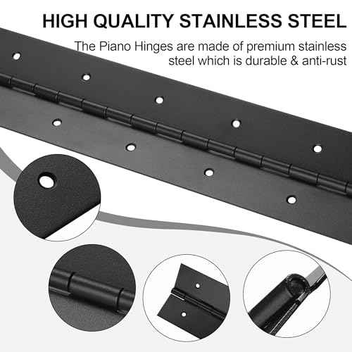 2 Pcs Heavy Duty Piano Hinge 36 Inch x 3 Inch Width, True 0.060'' Thick Stainless Steel Black Piano Hinge for Heavy Duty Cabinet, Door, Toolbox, Wooden Box, Metal Plate, Furniture, Industrial Project