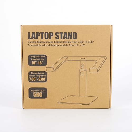 Babacom Laptop Stand for Desk, 8 Adjustable Height Aluminum Laptop Riser, Ergonomic Computer Stand Sit to Stands Desktop Book Stands Compatible with MacBook, Air, Pro and More 10"-16" Notebooks-Black