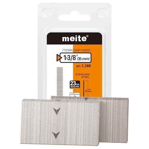 meite 23 Gauge Pin Nails, 1-3/8 Inch 304 Stainless Steel Pin Nails - Micro 23GA Headless Nails for Nail Gun for Trim, Craft, and Woodworking (1,500 Counts)