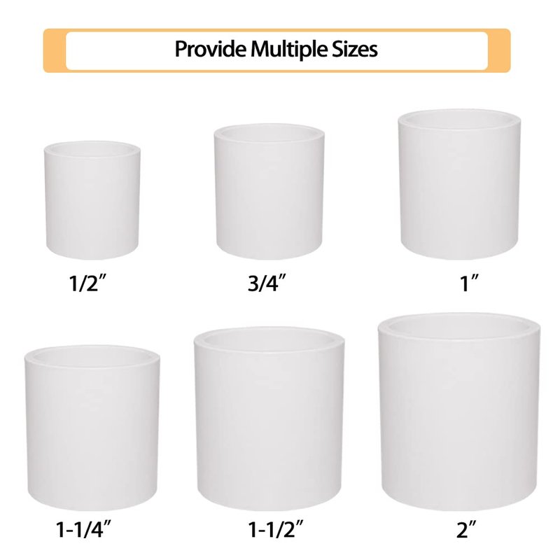Fitvell 5PCS 2" PVC Pipe Fitting Coupling Connector Adapter Pipe Fitting Slip (Socket x Socket) Schedule 40 White Color