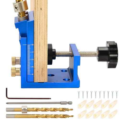 Pocket Hole Jig Kit, Metal Pocket Screw Jig 15 Degree Drilling Locator,Pocket Dowel Hole Jig System Set Wood Joint Angle Tool (Blue)