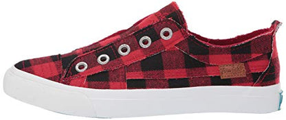 Blowfish Malibu Women's Play Slip On Sneaker, Red Buffalo Plaid