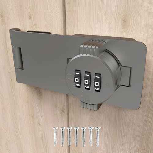 Keyless Combination Lock ? 3-Digit Combination Lock for Cabinet Doors ? Twist Knob Hasp Latch Lock with Password Code ? Zinc Alloy Cabinet Door Latch for Kitchen Drawers, Cabinets, Cupboard (Grey)