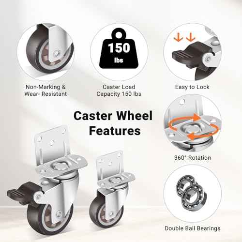 Nefish 2 Inch Side Mount Casters Wheels 12 Pack, L-Shaped Rubber Casters Wheels for Furniture, Plate Castors 2 X 4, Durable Heavy Duty Castor Wheels for Cabinet, Boxes, DIY, Desk, Table, Crib