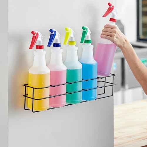 Up to Five 32 oz Spray Bottle Rack ? Wall Mount Organizer | Heavy Duty Metal Holder for Cleaning, Chemical, or Detailing Bottles | Safe & Space-Saving Storage for Garage, Shop, or Janitorial Use