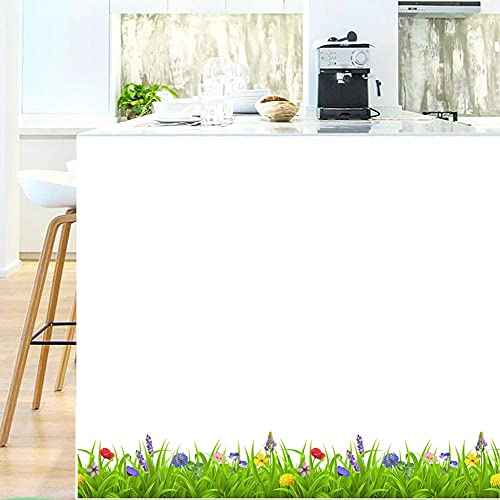 BIBITIME Green Grass Colorful Flower Border Wall Decals Sticker Peel and Stick for Kitchen Decor Living Room Porch Xmas Spring Decoration