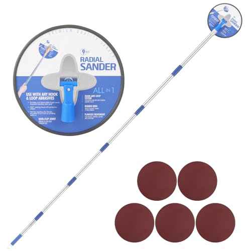 Drywall Pole Sander, 85 Inch Radial Round Pole Sander with Extension Pole, Manual Hand Drywall Sander for Walls and Ceilings, Includes 5pcs Sanding Sheets (80, 100, 120, 180, 240 Grit)
