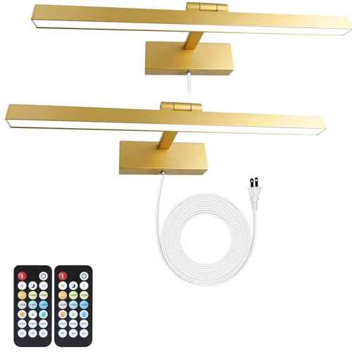 Picture Light for Paintings Plug in, 16" 6W Remote Control Wall lights for Painting, 3 Color Temperatures Paintings Light Dimmable Art Lights for Display, Wall, Artwork, Gallery (Gold, 2 Pack)