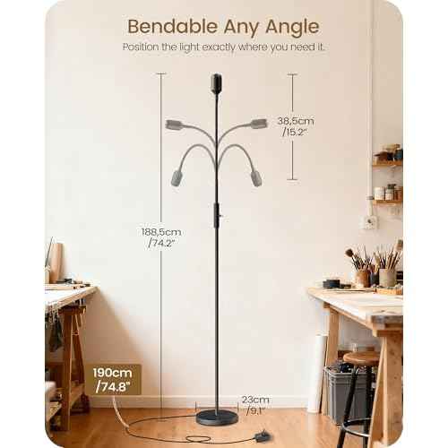 Reading Floor Lamp, 74.2" Tall LED Lamp with, 360¡Æ Flexible Gooseneck & Touch Control, 5000K 6W LED, Sturdy Base, Crafts Standing Lamp, for Reading, Living Room, Matte Black B16LD05