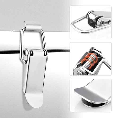 BlingKingdom 4 PCS Stainless Steel Spring Loaded Toggle Latches with Screws, Small Catch Clamp Clip Silver Tension Clasp for Toolbox Case Drawer Cabinet Closure Latch Lock (73 mm)