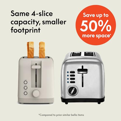 bella 2 Slice Slim Toaster, Fits-anywhere™ Kitchenware, 6 Setting Shade Control with Reheat & Cancel Buttons, Fits sourdough, 10” Long Slot, Anti Jam & Auto Shutoff, 900 Watt, Surf