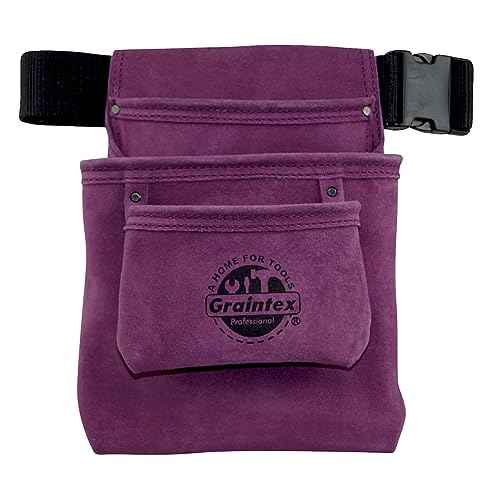Graintex SS2082 3 Pocket Nail & Tool Pouch Purple Color Suede Leather with 2¡± Webbing Belt for Constructors, Electricians, Plumbers, Handymen