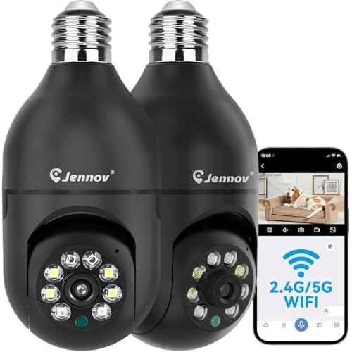 Jennov 2K Light Bulb Security Camera, Auto-Tracking Security Cameras Wireless Outdoor, 360¡Æ PTZ, Dual-Band WiFi (2.4G/5G), AI Human Detection, Indoor/Outdoor, E27 Socket-Powered, Compatible Alexa
