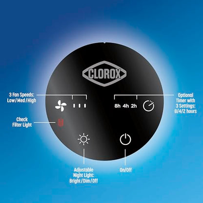 Clorox Air Purifiers for Bedroom Home, True HEPA Filter, Small Rooms Up to 200 Sq Ft, Removes 99.9% of Mold, Viruses, Wildfire Smoke, Allergens, Pet Allergies, Dust, AUTO Mode, Whisper Quiet