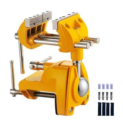 Bench Vise, 360¡Æ Swiveling Articulating Vise, Clamp-On Vise for Workbench, Cast Steel Table Clamp Vise, Pipe Vise, Bench Vice for Woodworking, DIY, Drilling, Sawing, Metal Working