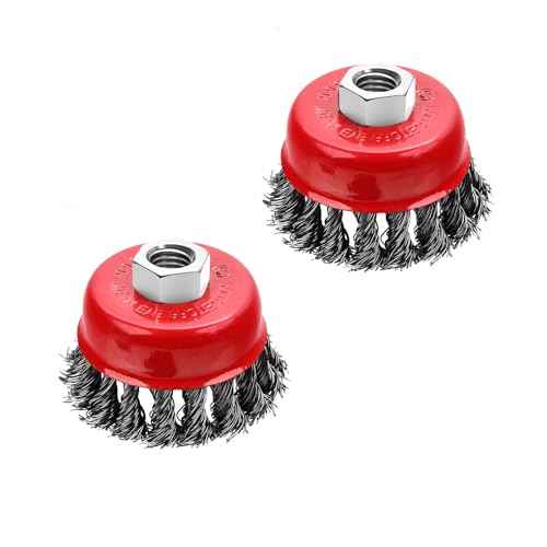 2 Pcs 2.5 inch Wire Cup Brush for 4 1/2 Angle Grinder, Wire Wheel for Angle Grinder, Wire Wheel Cup Brush for Grinders, 5/8" -11 Threaded, for Heavy Cleaning Rust, 0.020" Carbon Steel