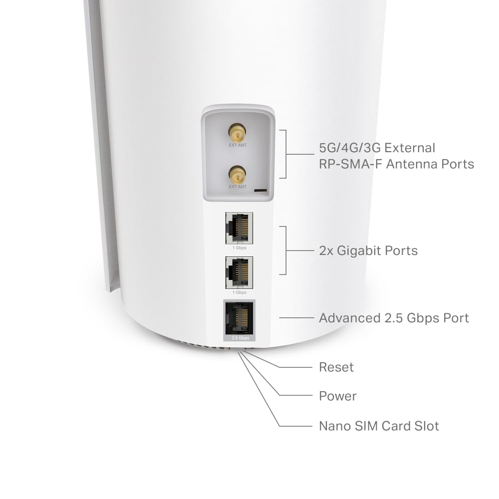 TP-Link Deco X50-5G AX3000Mbps Whole Home Wi-Fi 6 5G Router With Sim Slot, 5G/4G+Cat 6 Mesh WiFi Router, 2.5G Port For Ultra-Fast Speed, 230 m2 Seamless Coverage, Works with Alexa, HomeShield