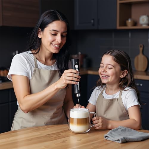 FoodVille MF02 Rechargeable Milk Frother Handheld Foam Maker with Stainless Whisk for Cappuccino, Latte, Bulletproof Coffee, Keto Diet, Protein Powder, Matcha