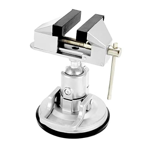 QWORK Portable Vacuum Base Vise with Multi-Angle Rotation - 3.15" Jaw Width Pivots Vise Portable Vacuum Base Vise, for Various Smooth Work Surfaces