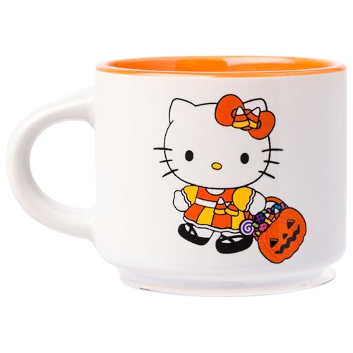 Silver Buffalo Sanrio Hello Kitty Halloween Themed 4 pack Ceramic Espresso Set with Storage Rack, 3 Ounces