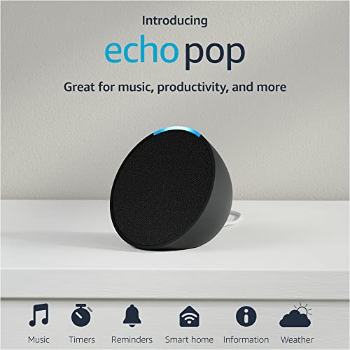 Amazon Echo Pop (newest model), Our smallest Alexa speaker, Fits in any room, Charcoal