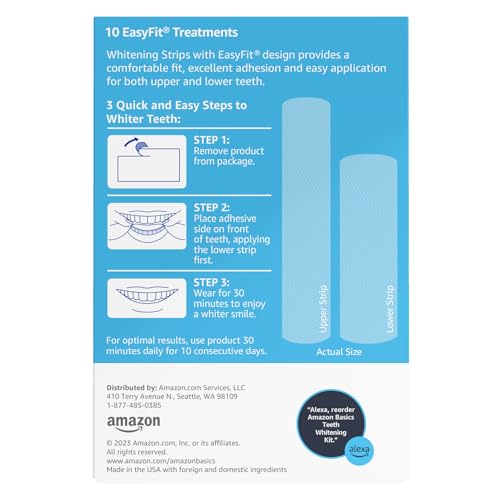Amazon Basics 10 Day Teeth Whitening Strips Kit, 10 Treatments, 1-Pack (Previously Solimo)