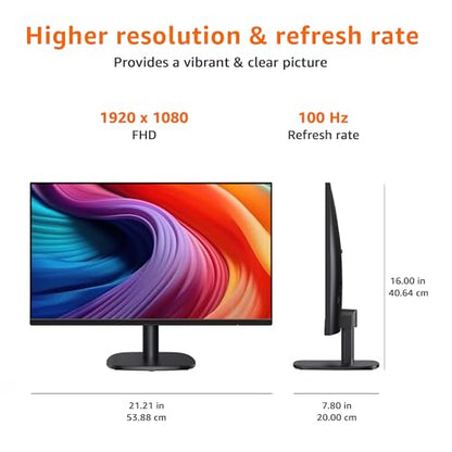 Amazon Basics 24 in Monitor, FHD 1080P, Max 100Hz, VESA Compatible, Built-in Speakers, Black