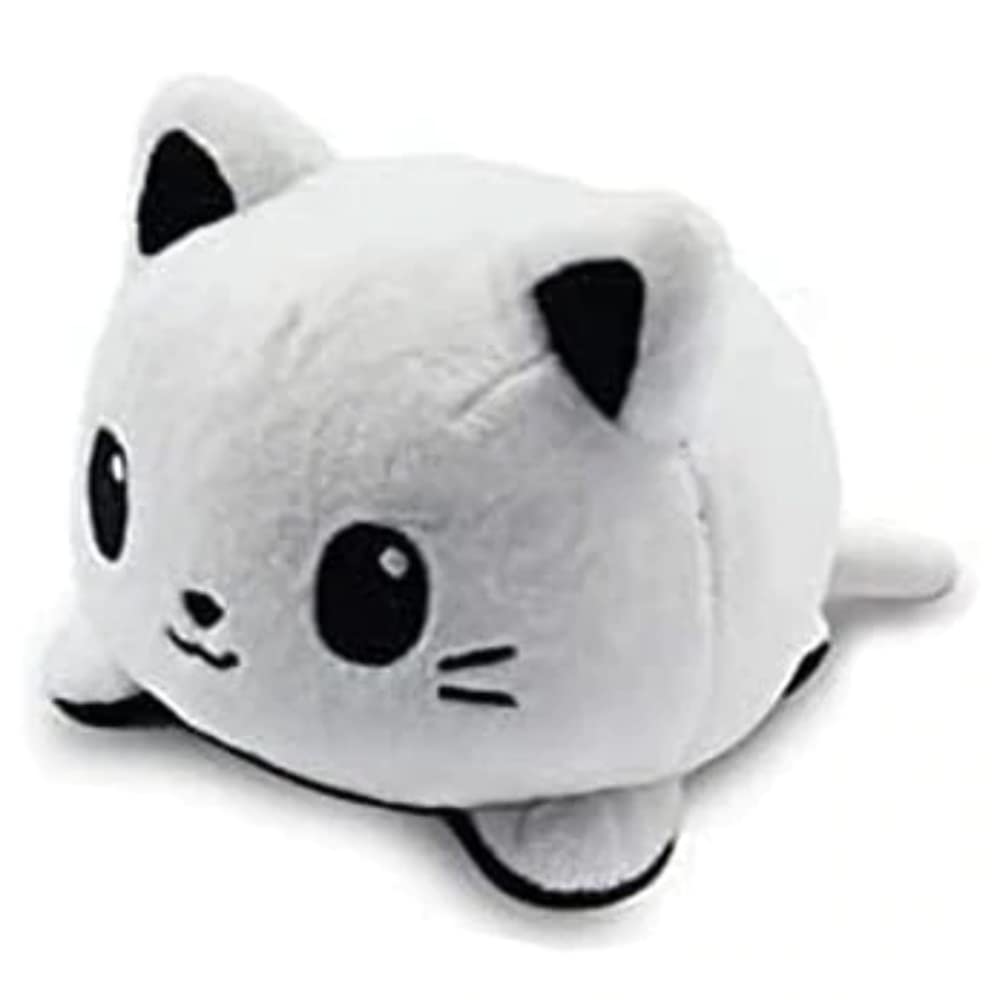 TeeTurtle - The Original Reversible Cat Plushie - White + Skeleton - Glows in the Dark! - Cute Sensory Fidget Stuffed Animals That Show Your Mood - Perfect for Halloween!, 4 inch