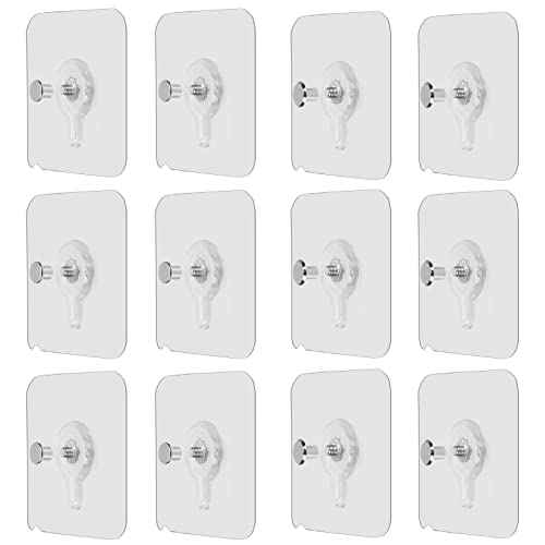 OOTSR 12-Set Adhesive Screws Stickers for Picture Frame, Wall Mount Hanging Nails Straight Hooks for Kitchen Shower Room Tile Wall, No-Trace Transparent Sticker, Detachable and Removable