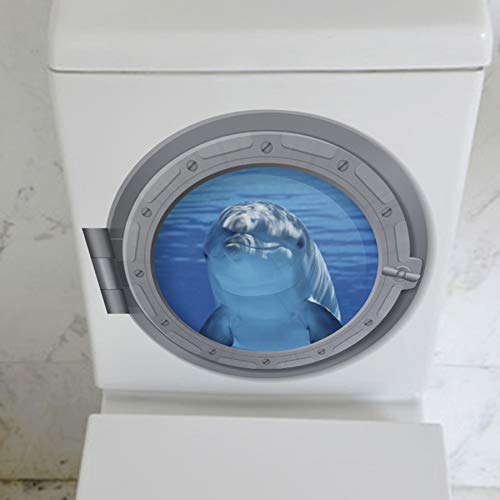 Woodland Arts 3D 11 x 11 inch Undersea Cute Dolphin Blue Deep Sea Porthole Submarine View Tropical Ocean Removable Vinyl Peel and Stick Decorative Wall Decals Stickers , 59