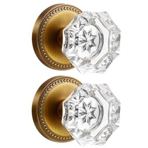 Antique Brass Door Knobs Crystal Door Knob Dummy Door Knobs Glass Interior Dummy Handle Single Sided Decorative 2 Pack
