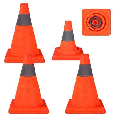 4 Pcs 12 Inch Collapsible Traffic Cones, Multi-Purpose Pop up Road Cones with Reflective Collar for Road Safety, Orange Cones for Training, Parking Lot and Driving Practice