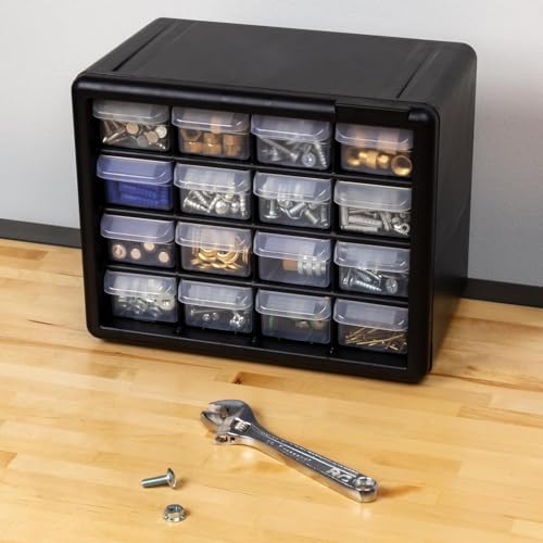 Akro-Mils 16-Drawer Plastic Drawer Storage Cabinet for Garage Organization, Beads, Makeup Organizer, Building Bricks Storage, Teacher Toolbox, 10-1/2-Inch W x 6-1/2-Inch D x 8-1/2-Inch H, 10116 Black
