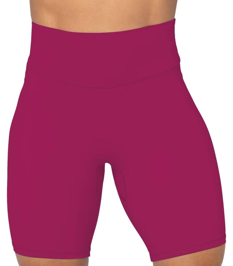 Sunzel No Front Seam High Waist Biker Shorts for Women, Squat Proof Yoga Workout Gym Bike Shorts 8" Sangria Small