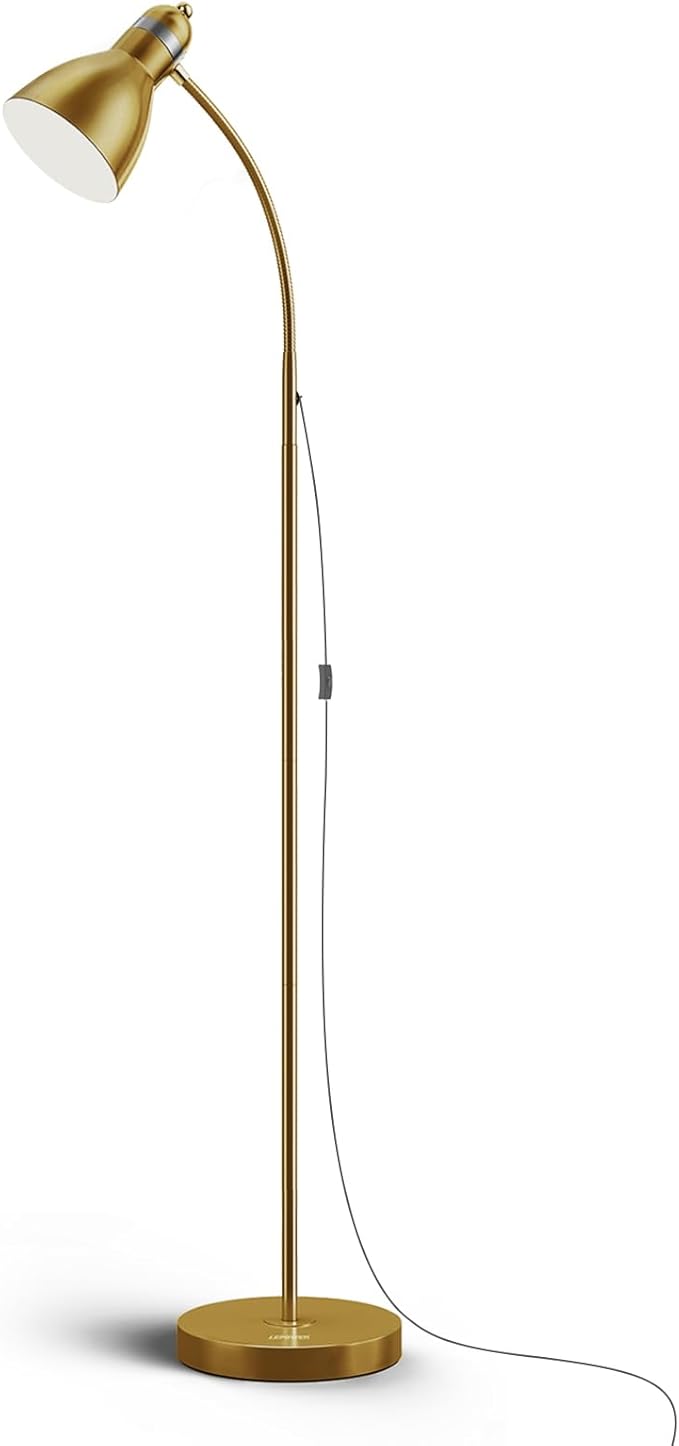 LEPOWER Floor Lamp, Metal Standing Lamp with Adjustable Gooseneck, Heavy Metal Base, Reading Pole Lamp for Office, Golden Floor Lamps for Bedroom, Living Room